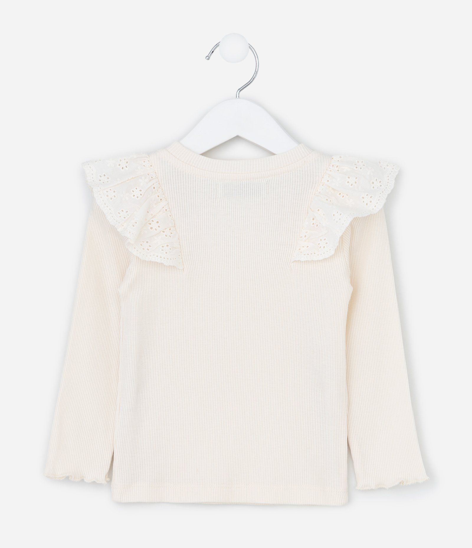Blusa Infantil em Ribana com Babado Broderie - Tam 1 a 6 Anos Off White 2