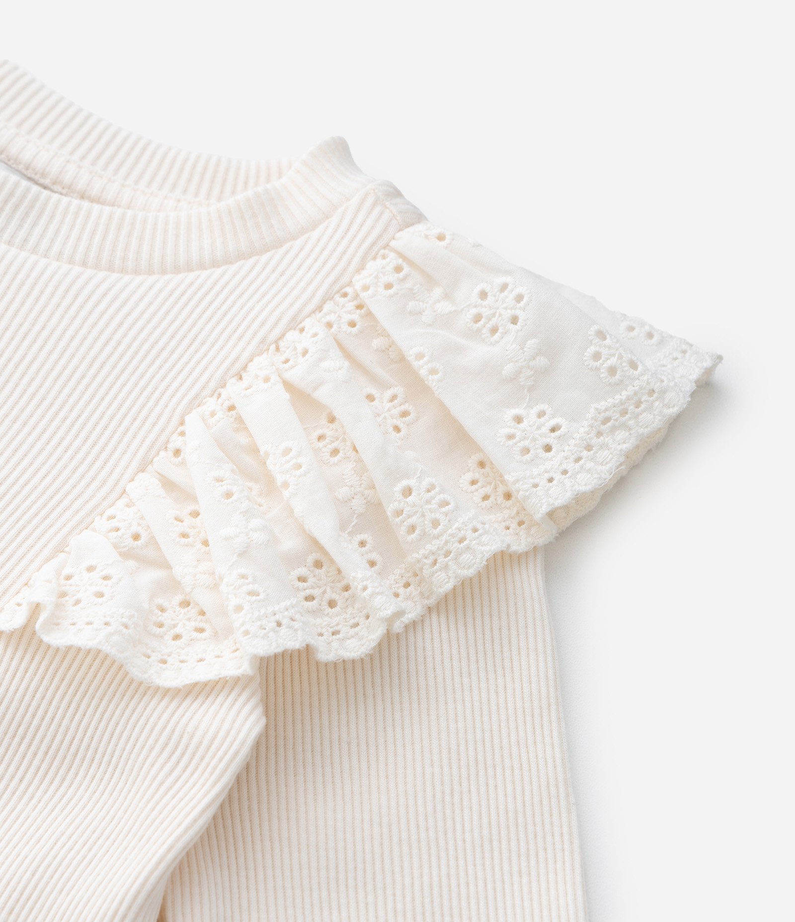 Blusa Infantil em Ribana com Babado Broderie - Tam 1 a 6 Anos Off White 4