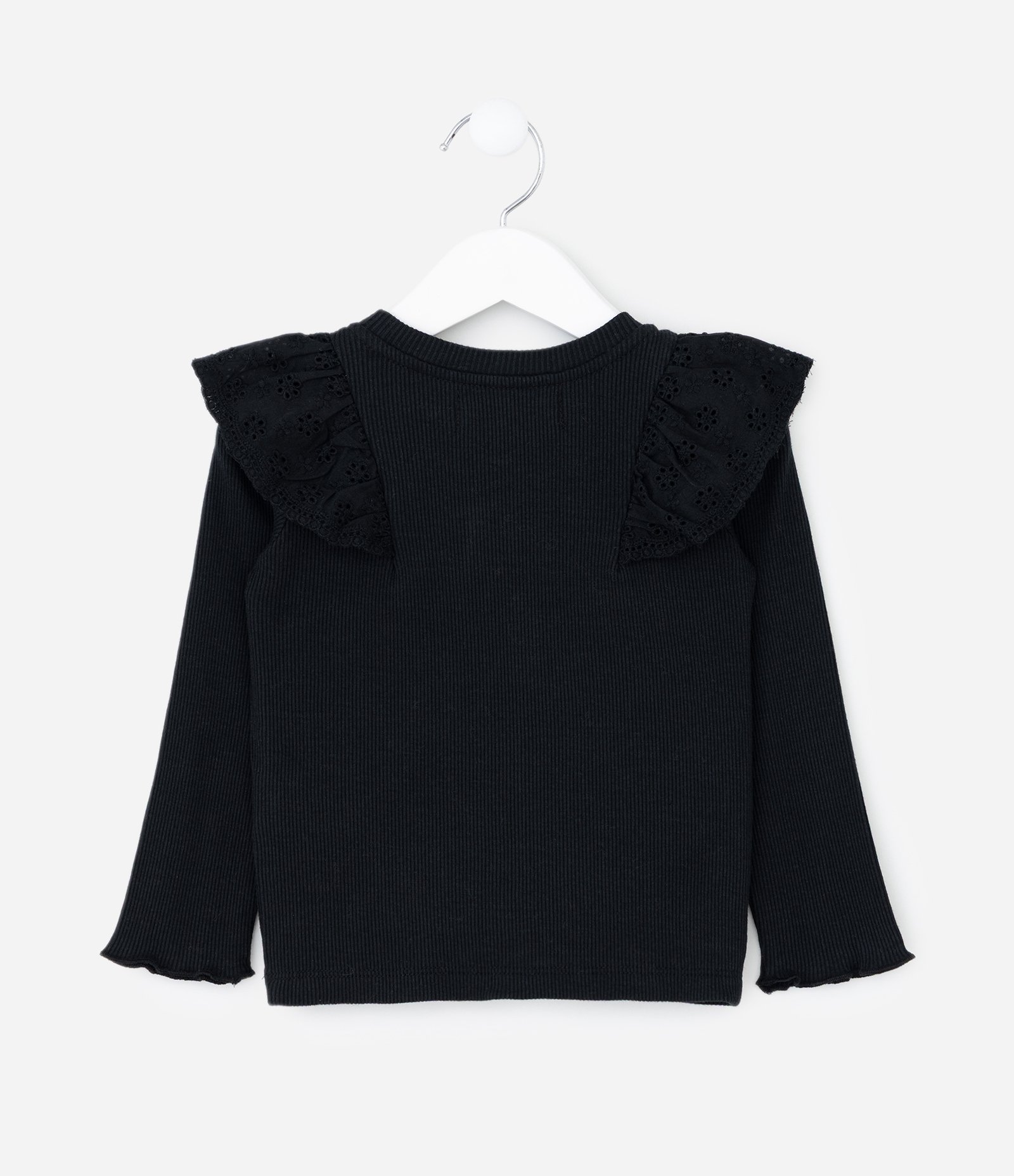 Blusa Infantil em Ribana com Babado Broderie - Tam 1 a 6 Anos Preto 3