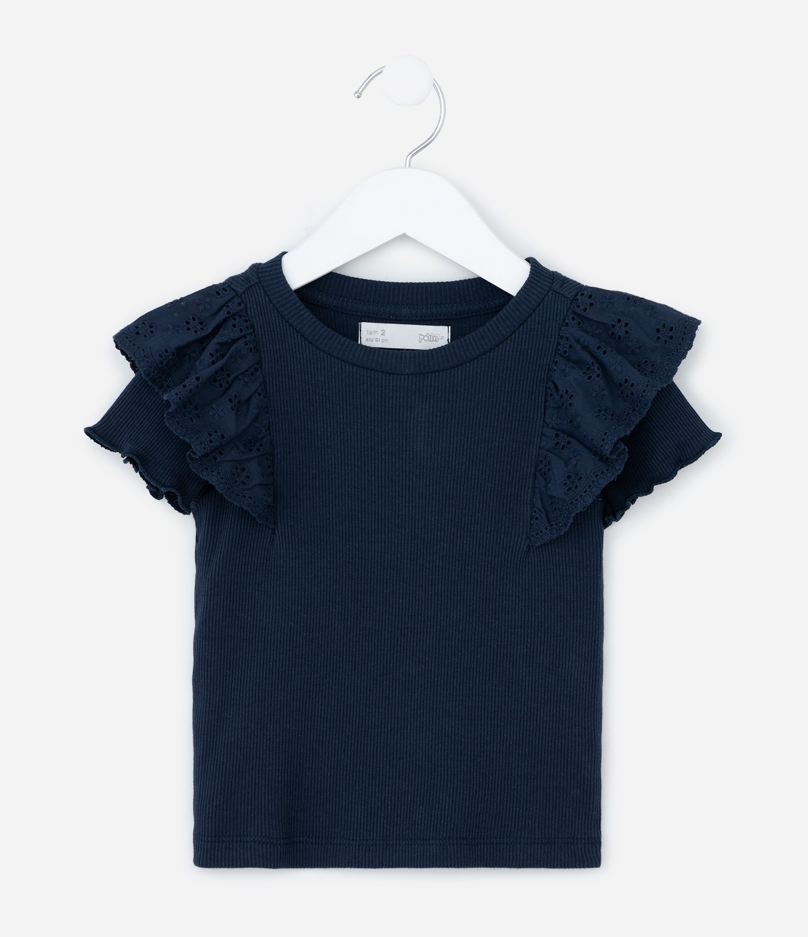 Camiseta Infantil em Ribana com Babado de Broderie – Tam 1 a 5/6 Anos Azul 2