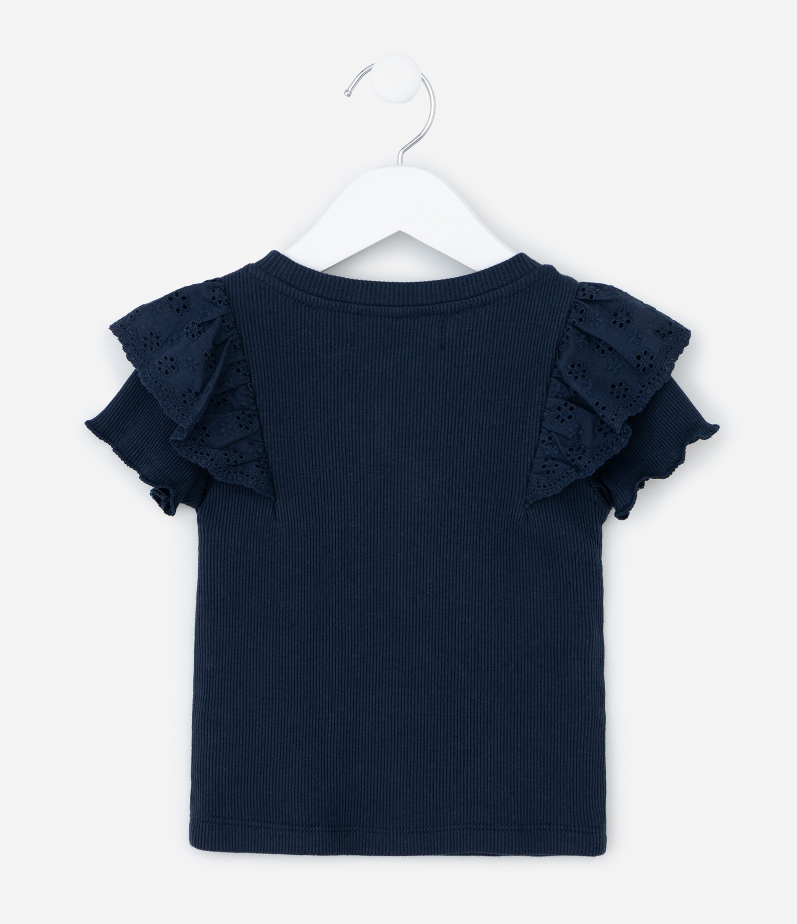Camiseta Infantil em Ribana com Babado de Broderie – Tam 1 a 5/6 Anos Azul 3