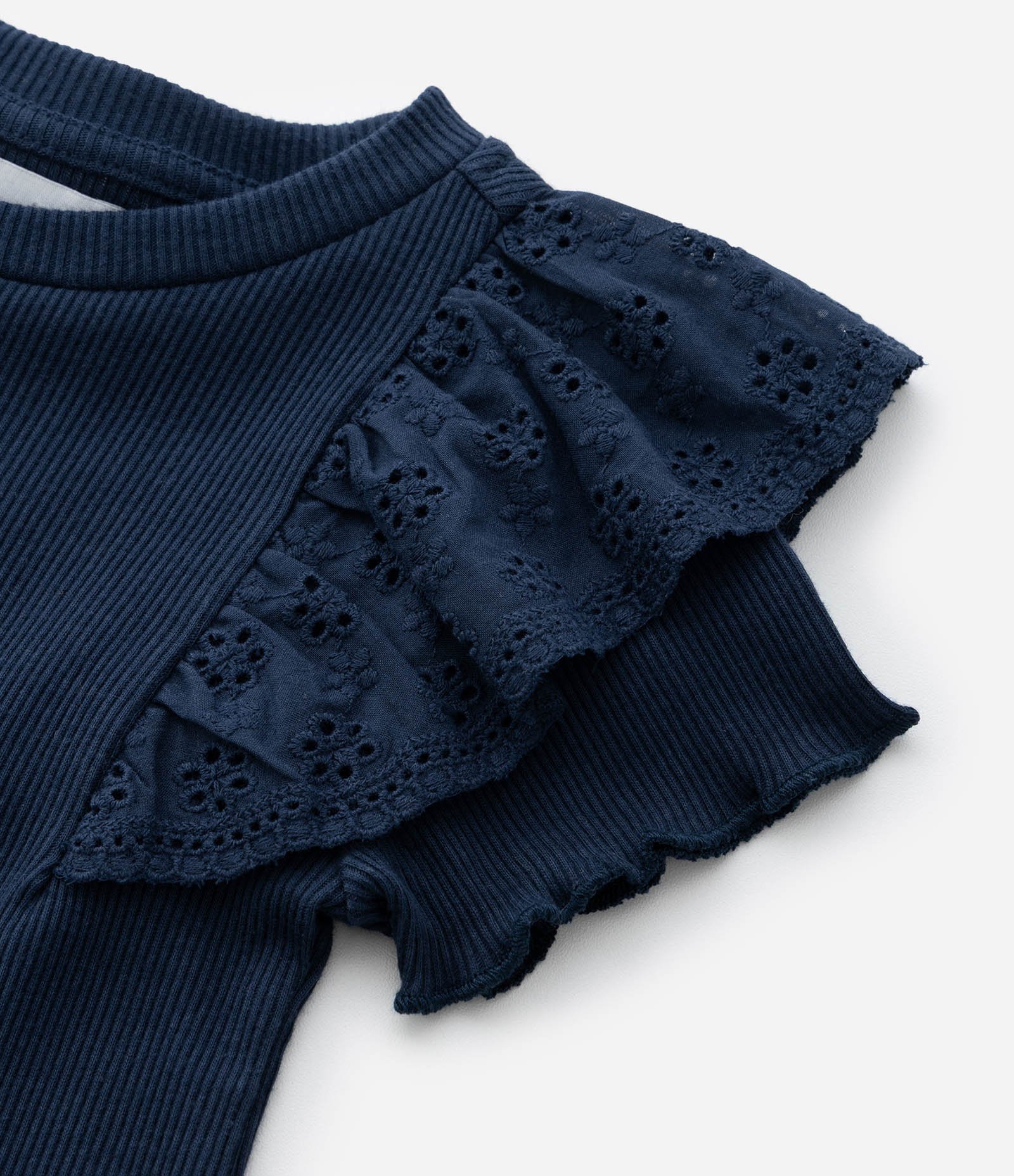 Camiseta Infantil em Ribana com Babado de Broderie – Tam 1 a 5/6 Anos Azul 5
