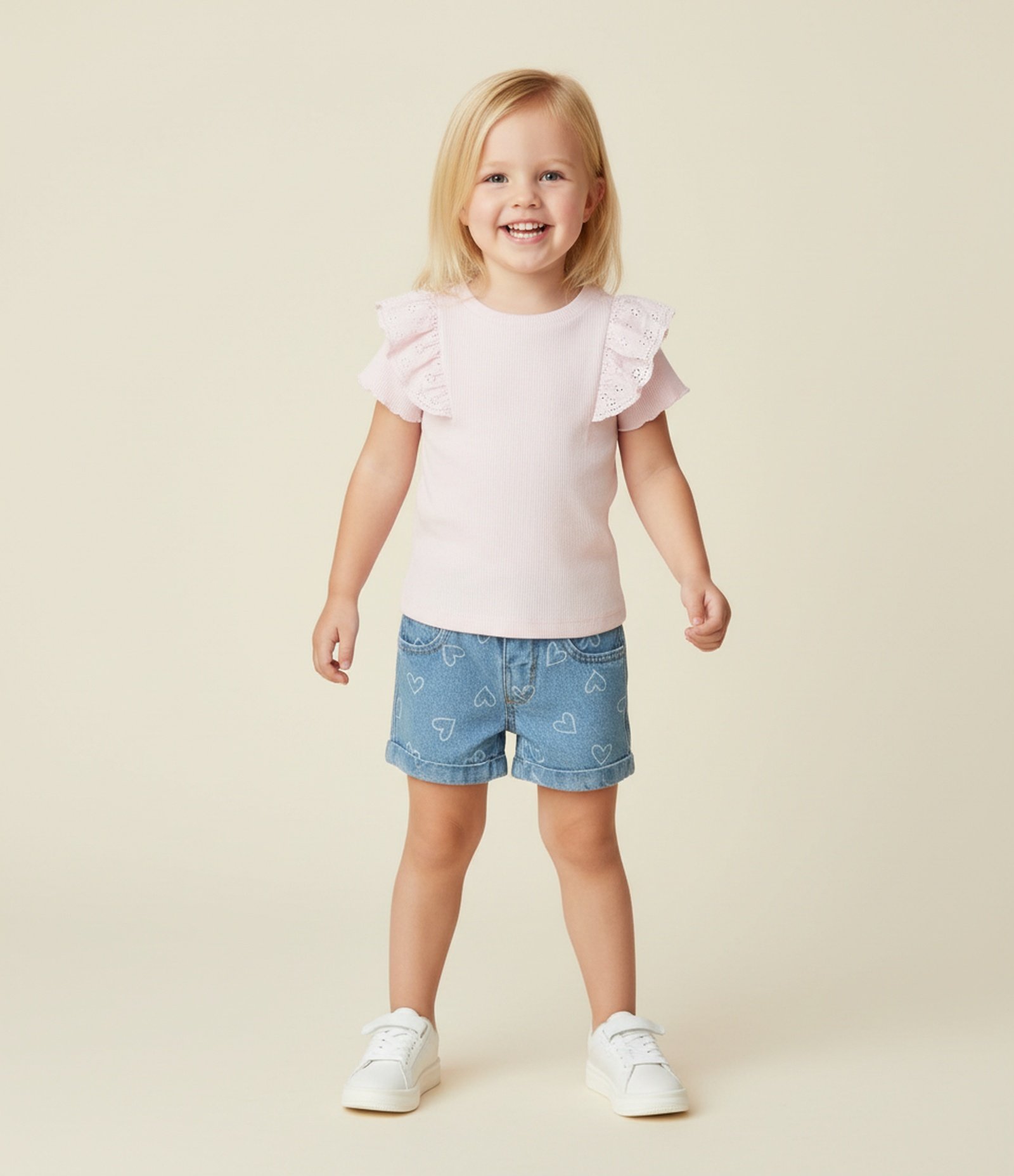 Camiseta Infantil em Ribana com Babado de Broderie – Tam 1 a 5/6 Anos Rosa Claro 1