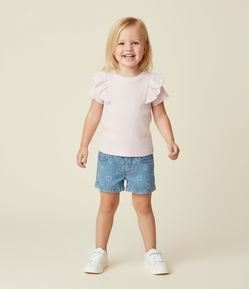 Camiseta Infantil em Ribana com Babado de Broderie – Tam 1 a 5/6 Anos