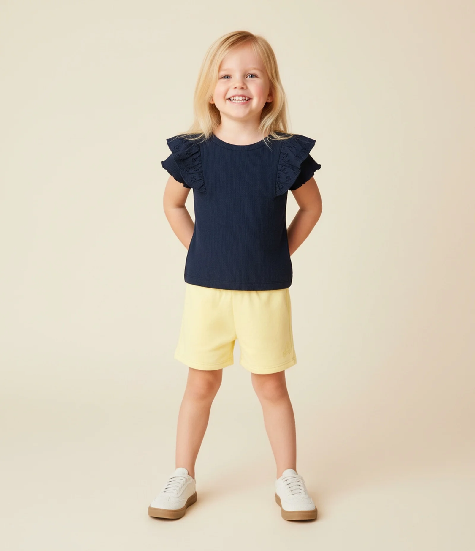 Camiseta Infantil em Ribana com Babado de Broderie – Tam 1 a 5/6 Anos Azul 1
