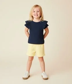 Camiseta Infantil em Ribana com Babado de Broderie – Tam 1 a 5/6 Anos