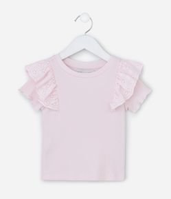 Camiseta Infantil em Ribana com Babado de Broderie – Tam 1 a 5/6 Anos