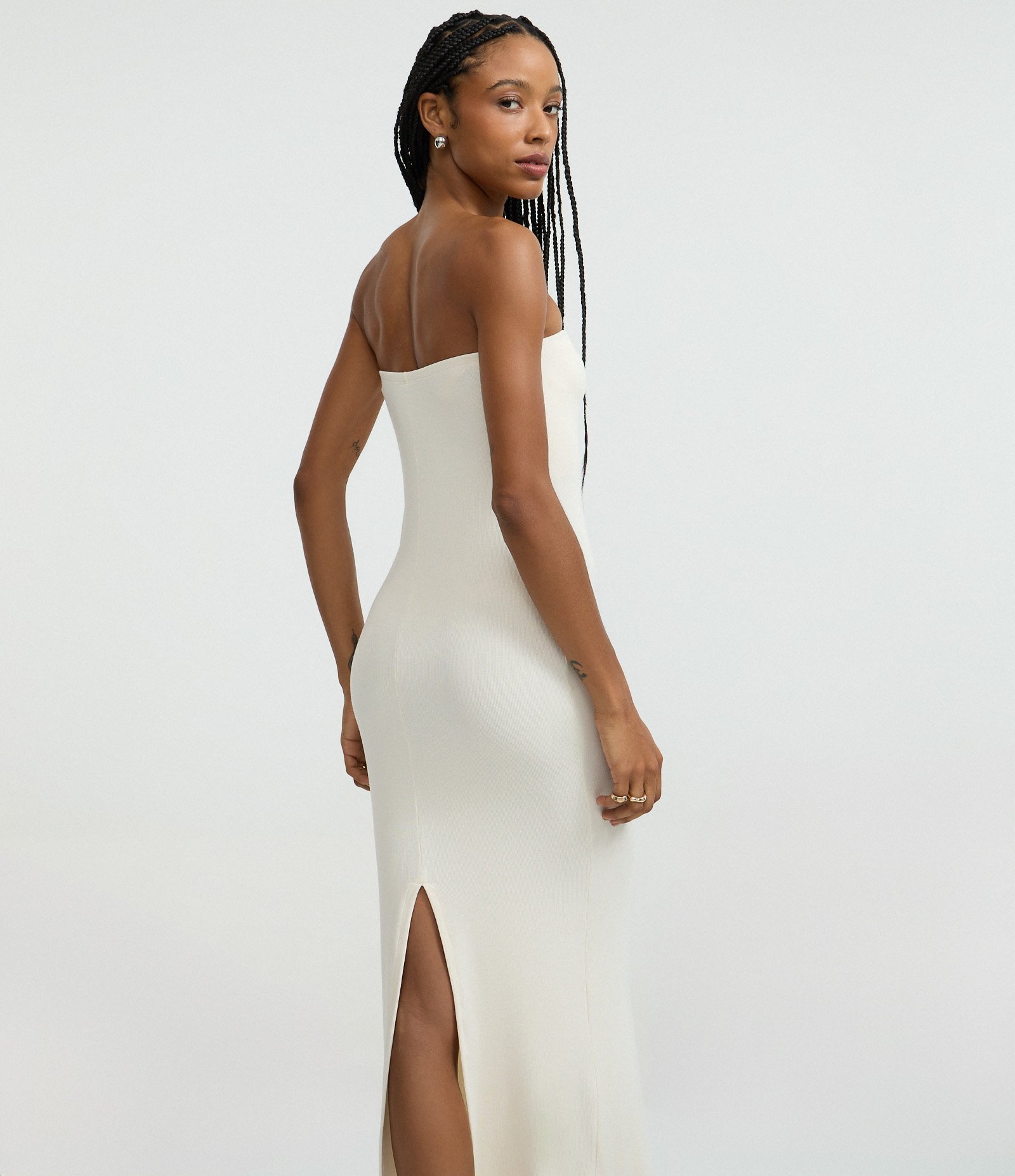 Vestido Sem Manga em Ribana com Fenda Off White 3