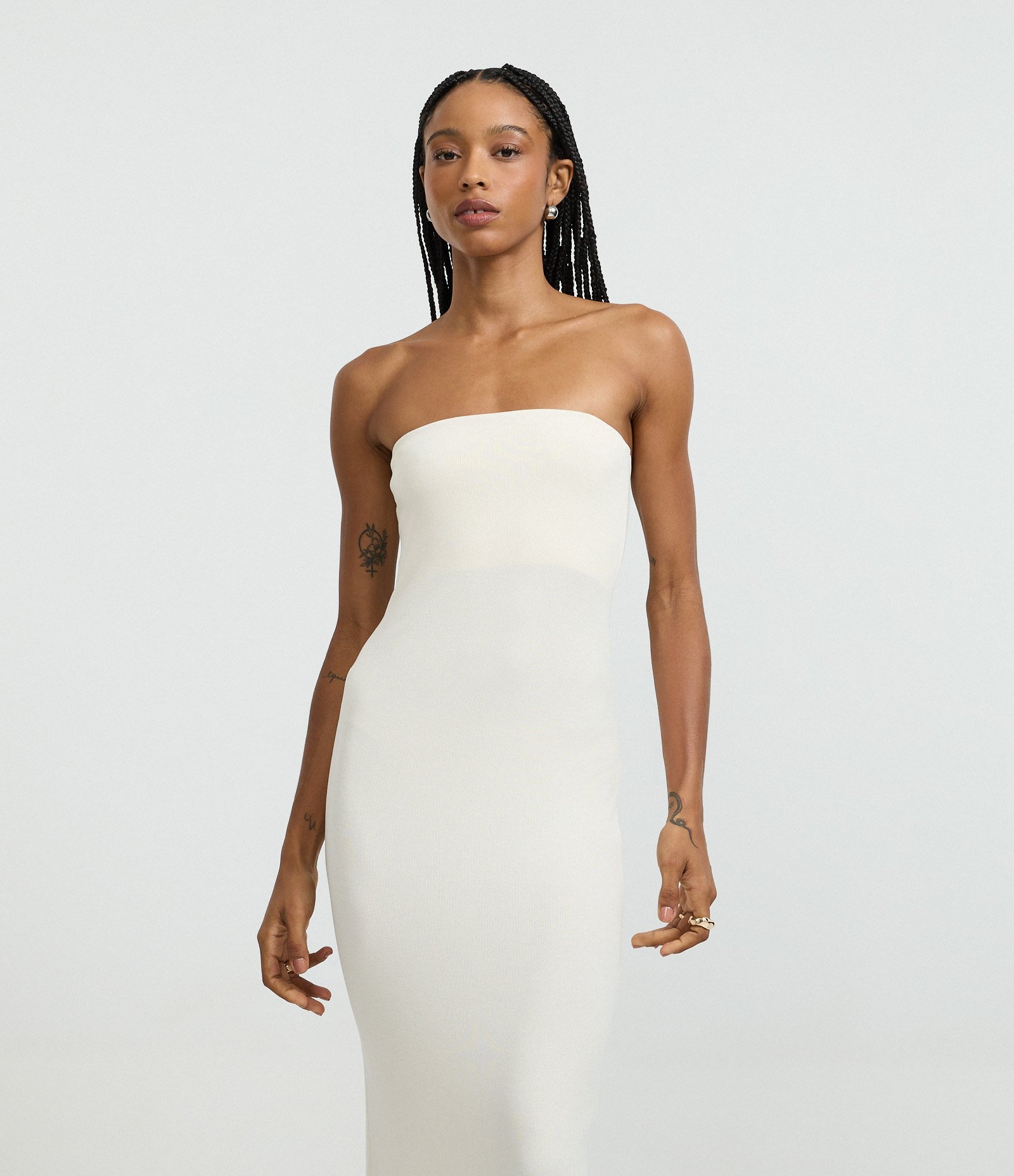 Vestido Sem Manga em Ribana com Fenda Off White 5