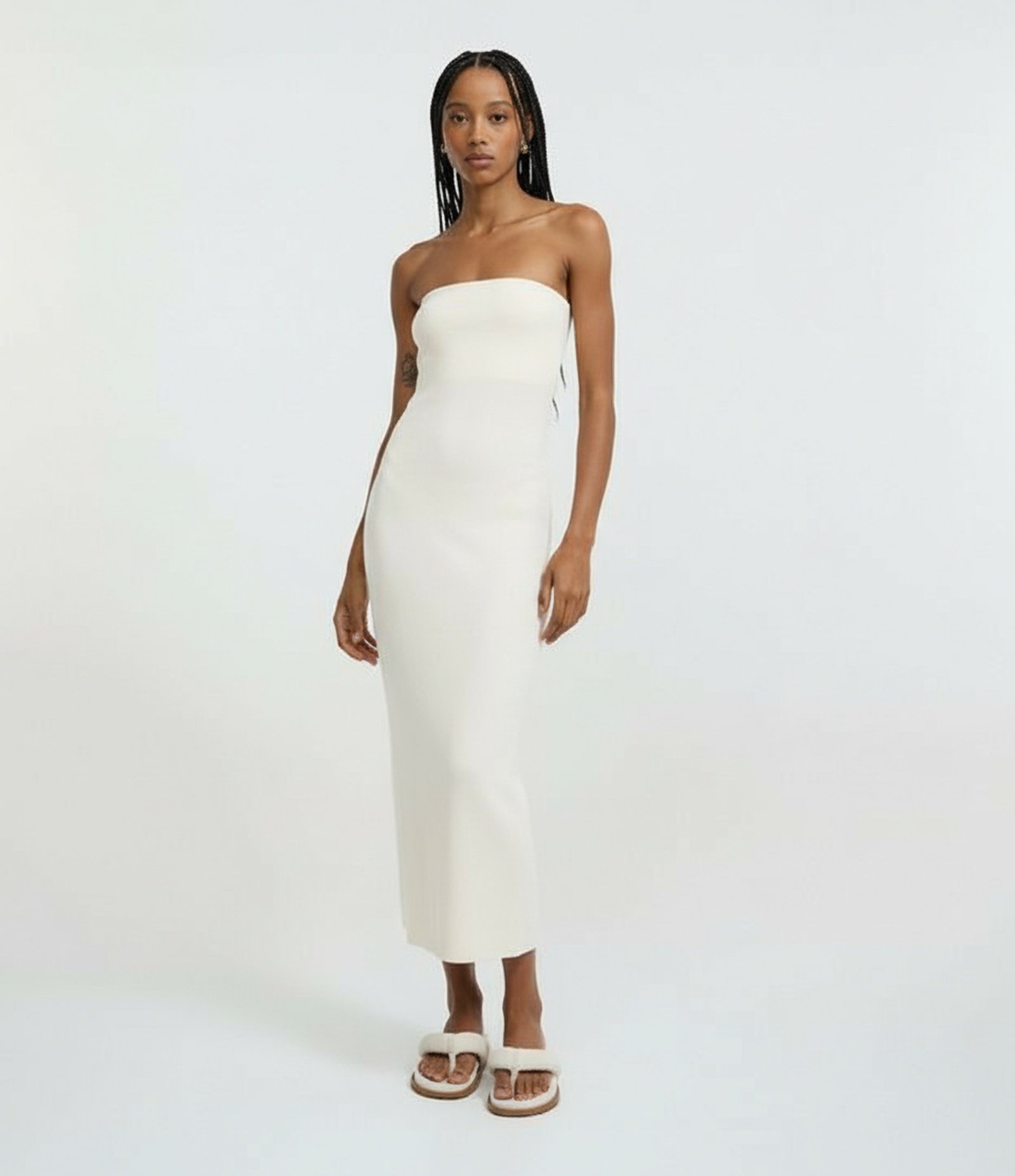 Vestido Sem Manga em Ribana com Fenda Off White 6