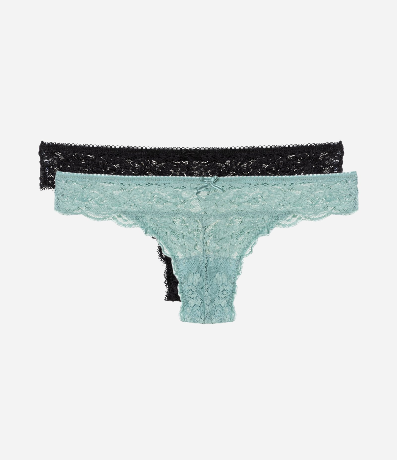 Kit 02 Calcinhas Biquíni Fio em Renda Floral Verde/Preto 1