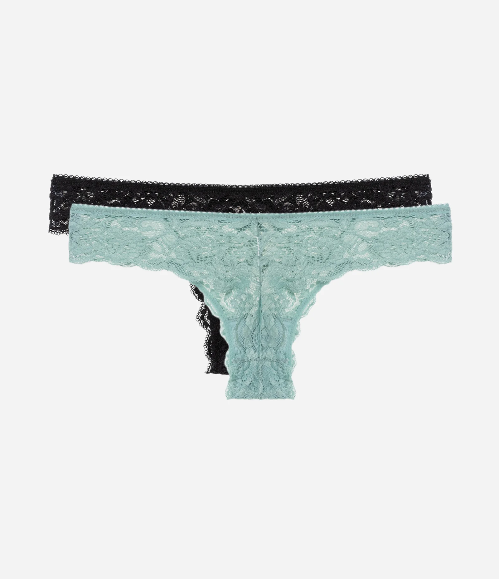 Kit 02 Calcinhas Biquíni Fio em Renda Floral Verde/Preto 2