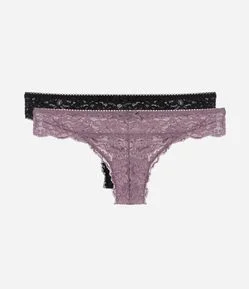 Kit 02 Calcinhas Biquíni Fio em Renda Floral