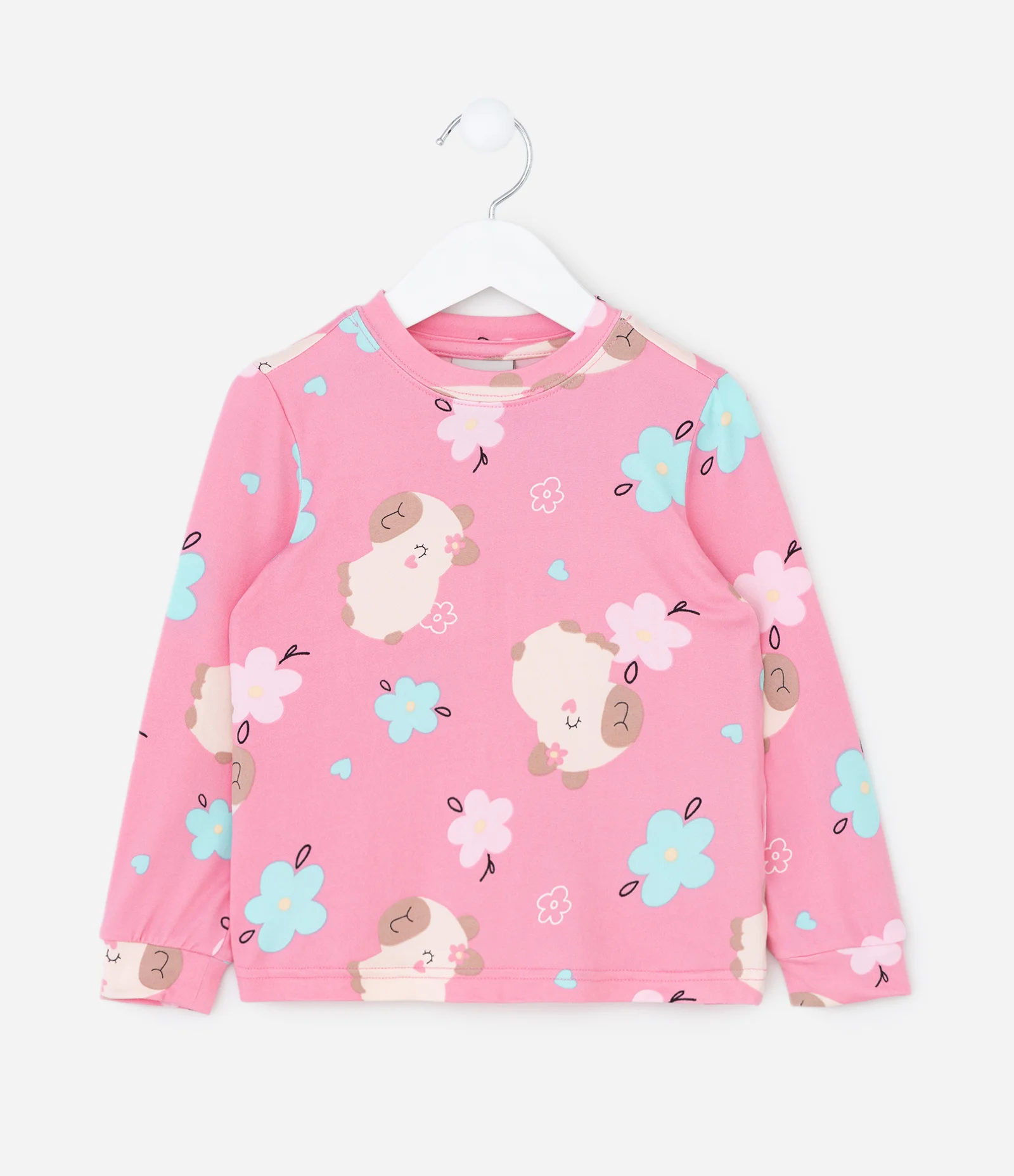 Pijama Infantil Longo em Plush com Estampa de Capivara – Tam 2 a 6 Anos Rosa 2