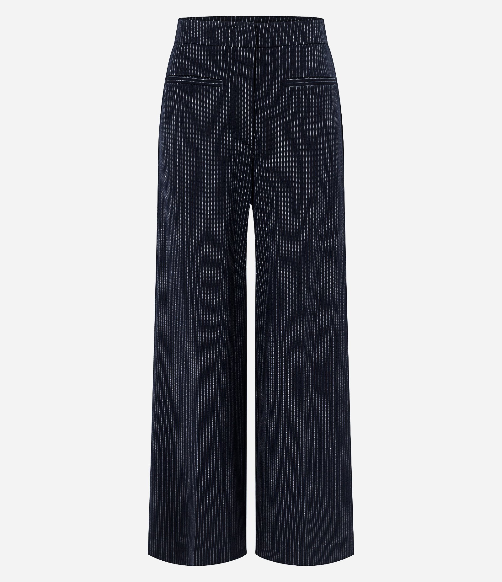 Calça Wide Leg em Ponto Roma com Risca de Giz Azul 5