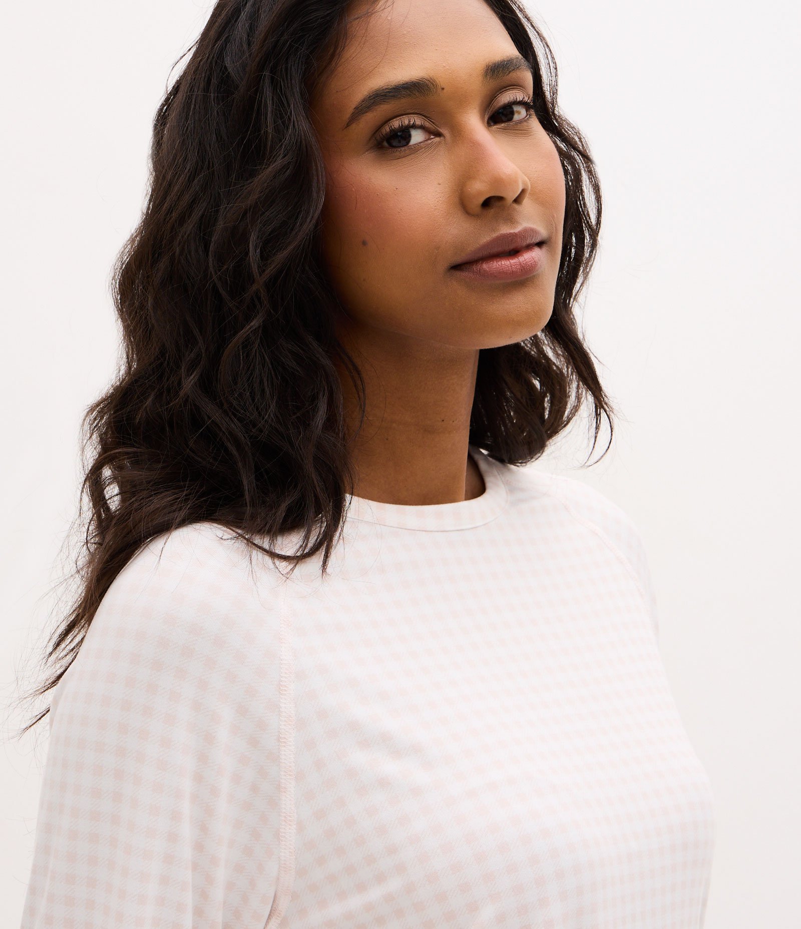 Blusa de Pijama Manga Longa com Estampa Xadrez Branco 3