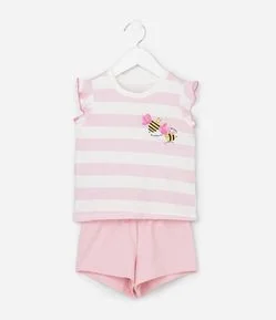 Pijama Curto Infantil com Estampa de Abelha- Tam 2 a 6 Anos