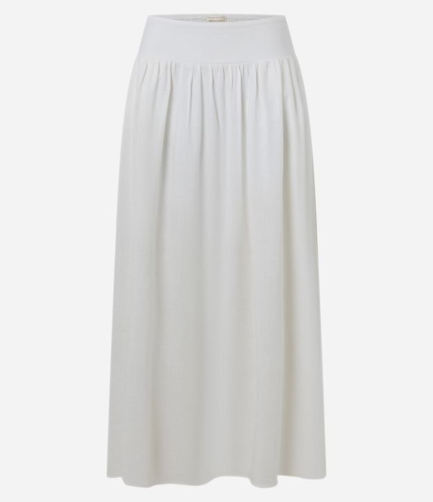 Saia Evasê Midi em Viscolinho com Lastex no Cós