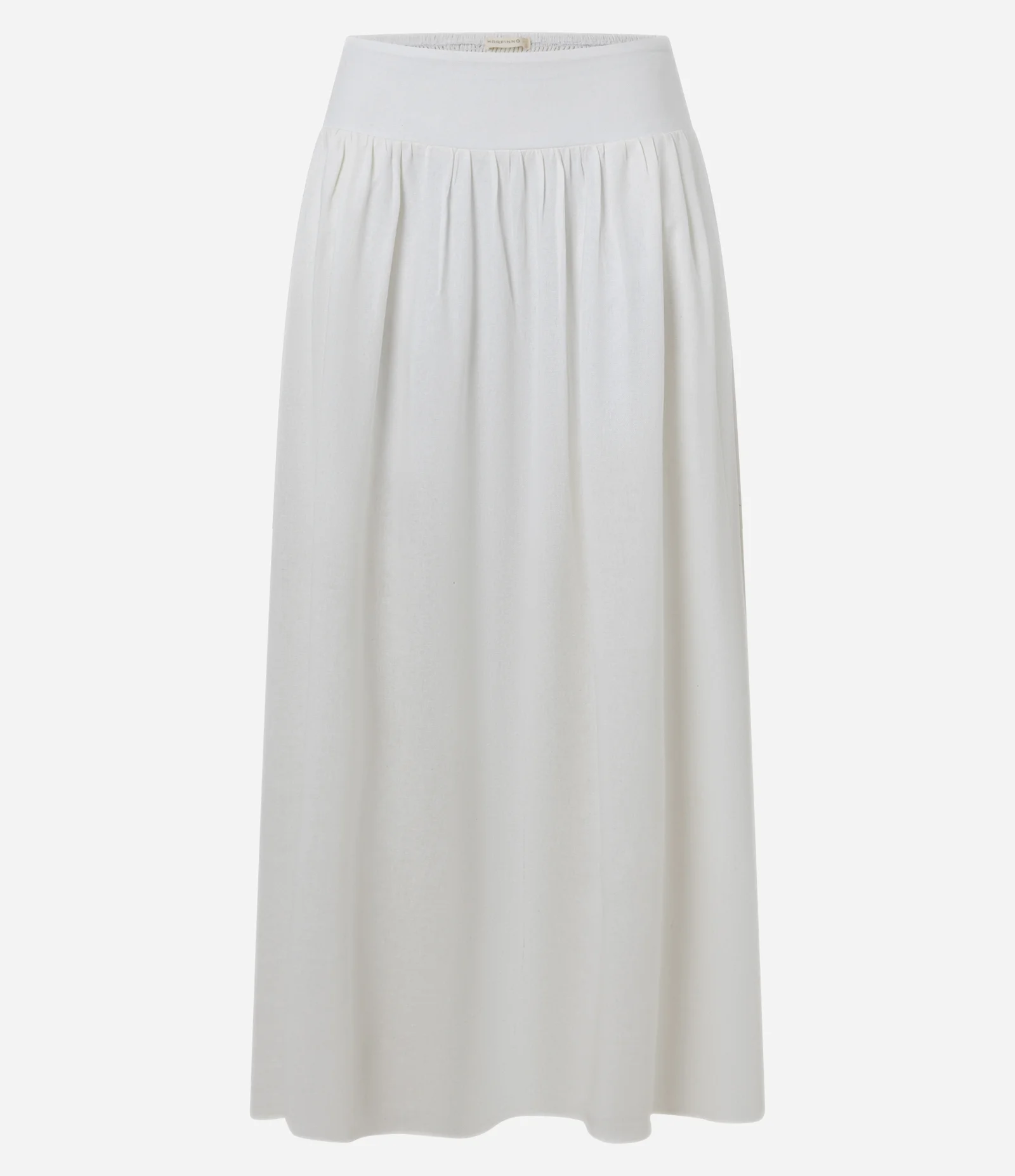 Saia Evasê Midi em Viscolinho com Lastex no Cós Branco 7