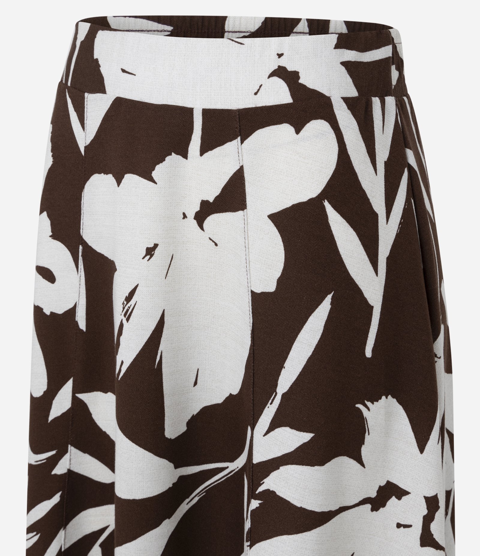Saia Midi em Piquet com Estampa Floral Folhagem Marrom/Branco 2