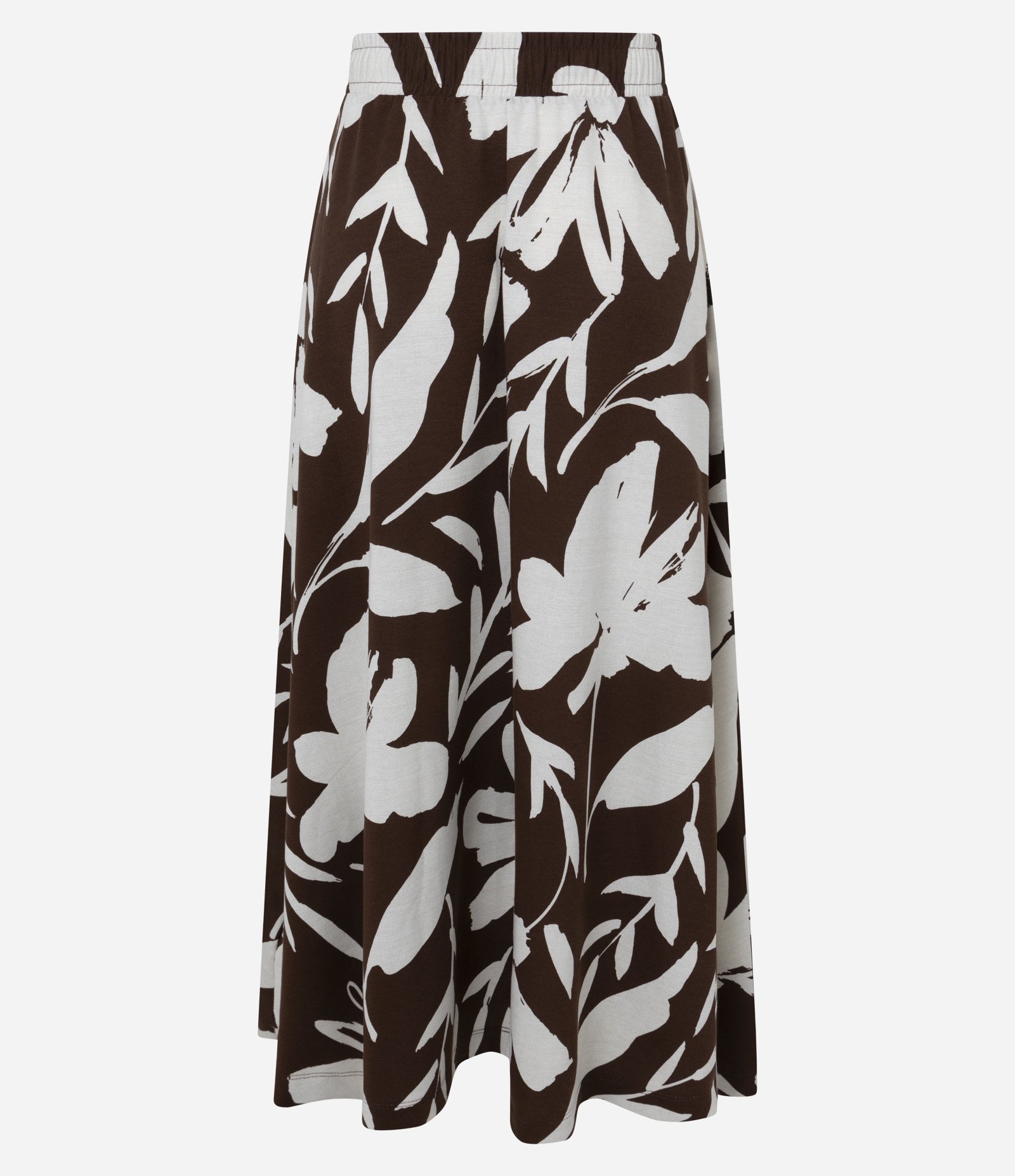 Saia Midi em Piquet com Estampa Floral Folhagem Marrom/Branco 3