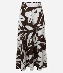 Saia Midi em Piquet com Estampa Floral Folhagem