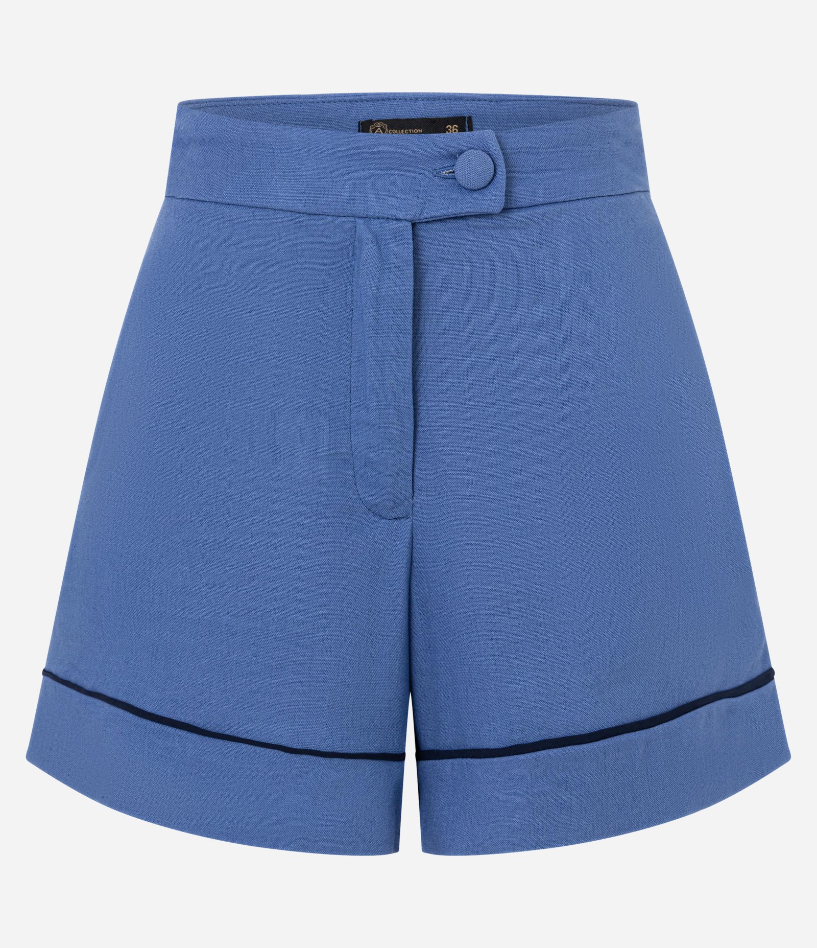 Short Cintura Alta em Viscolinho com VIés Contrastante Azul 1