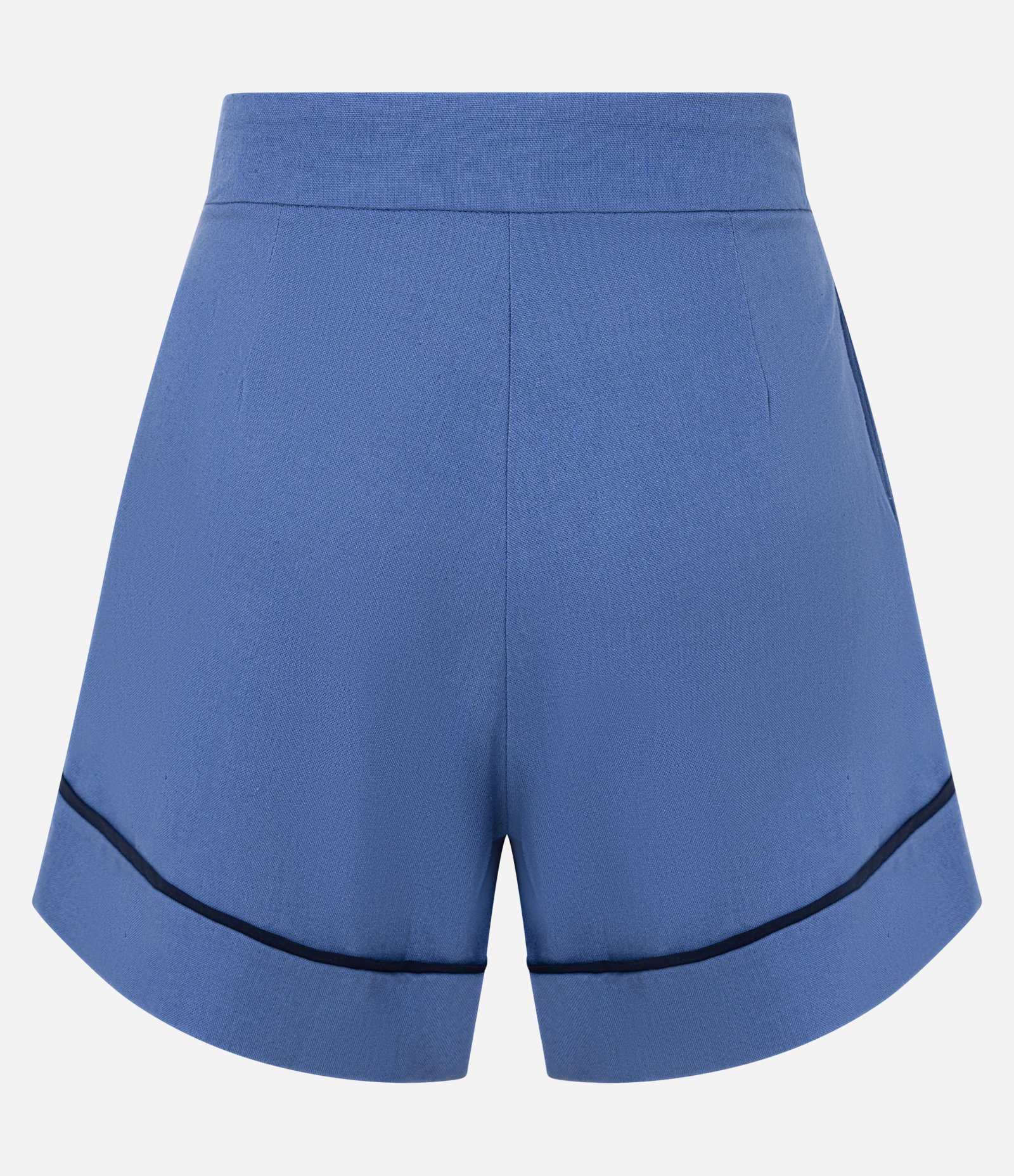 Short Cintura Alta em Viscolinho com VIés Contrastante Azul 2