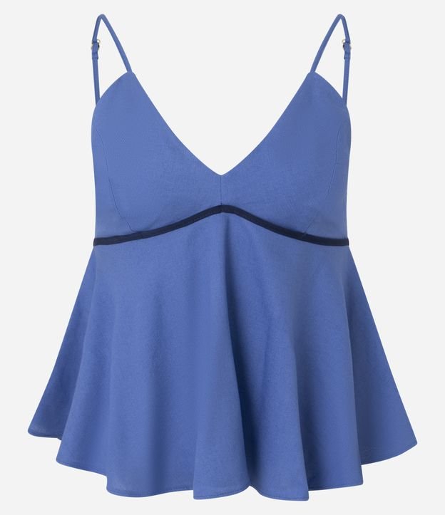 Blusa Peplum de Alça em Viscolinho com Viés Contrastante