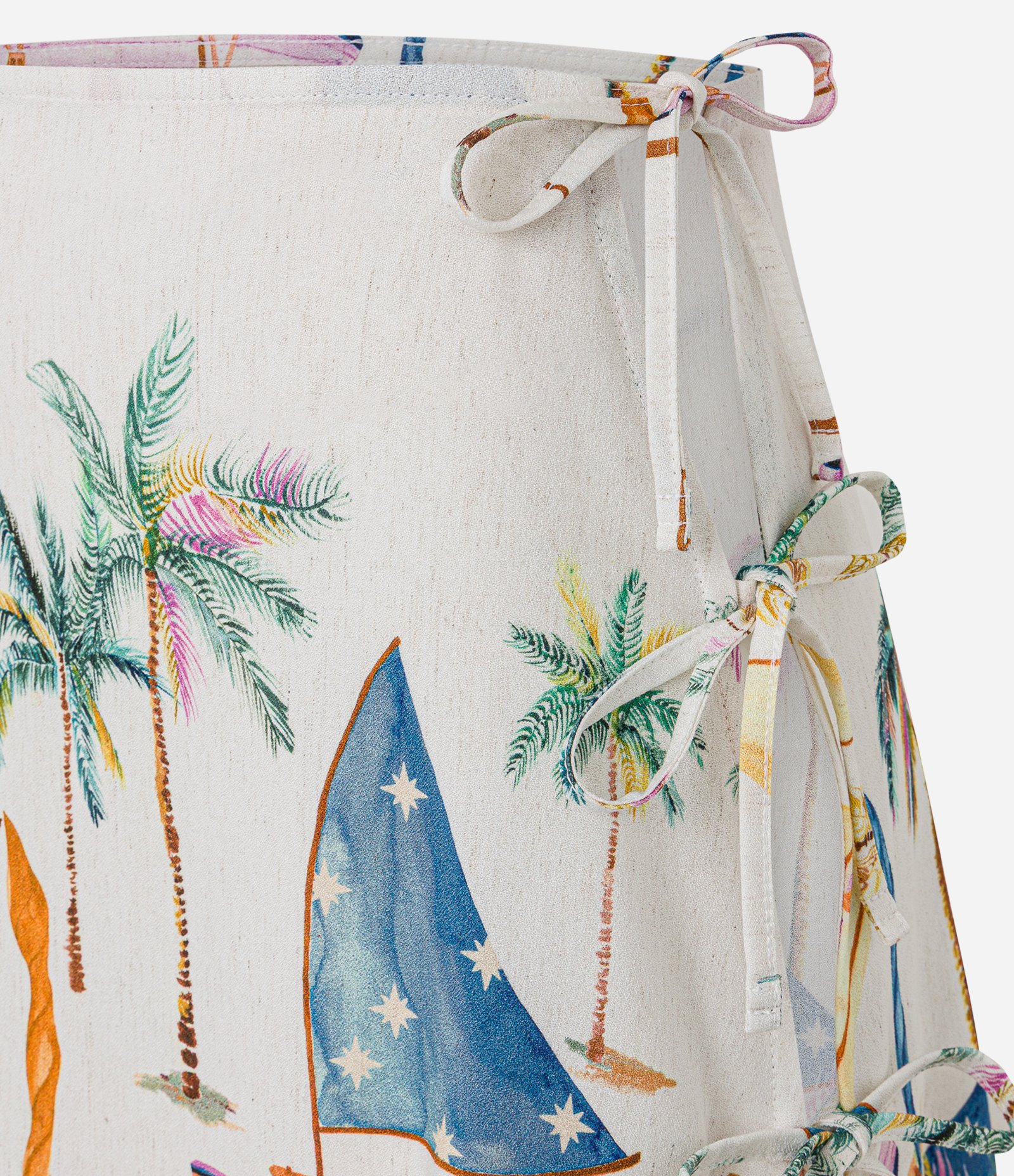 Saída de Praia Saia Curta em Viscolinho com Estampa de Jangadas Off White 6