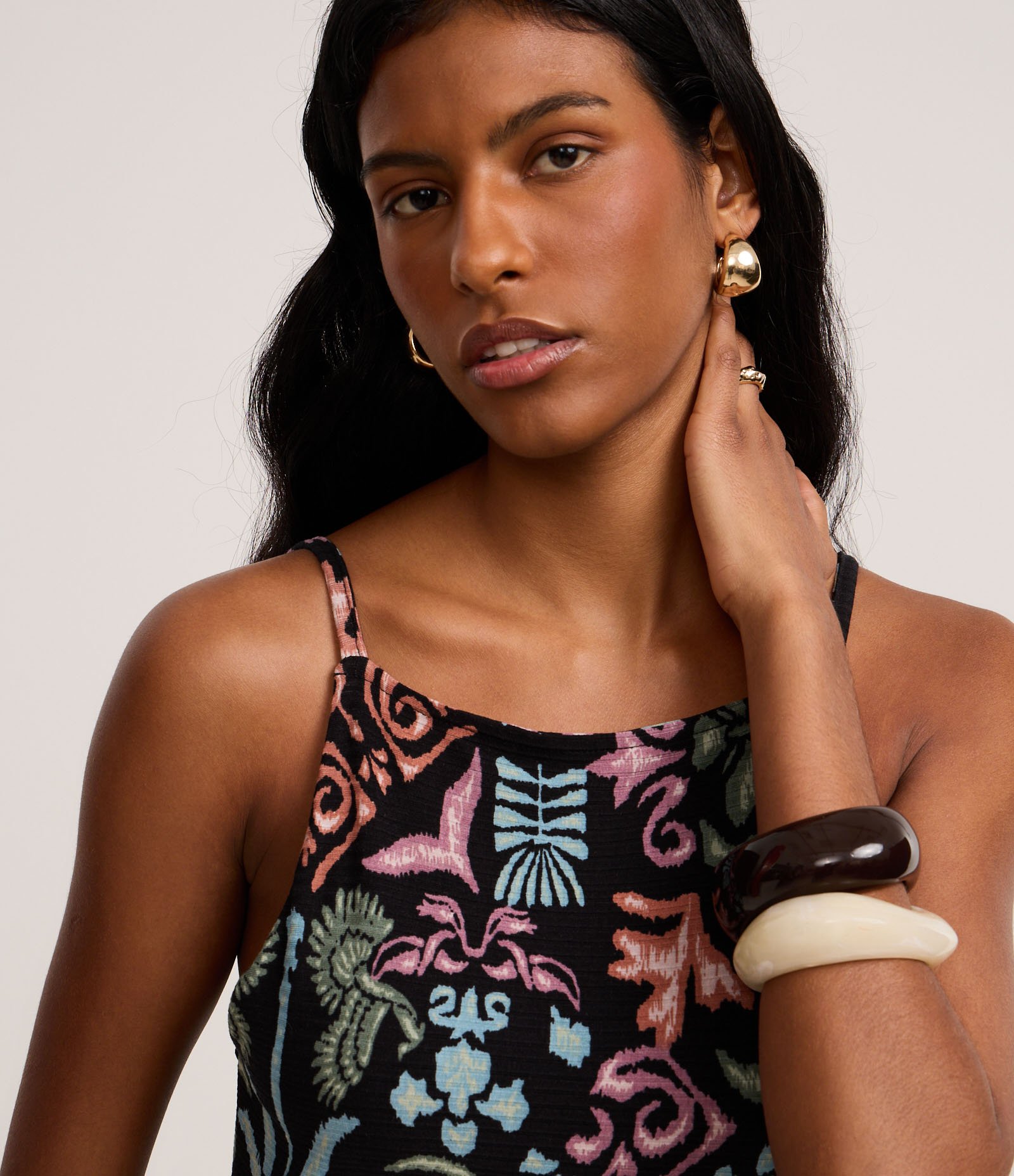 Vestido Midi Canelado em Ribana com Estampa Floral Multicores 3