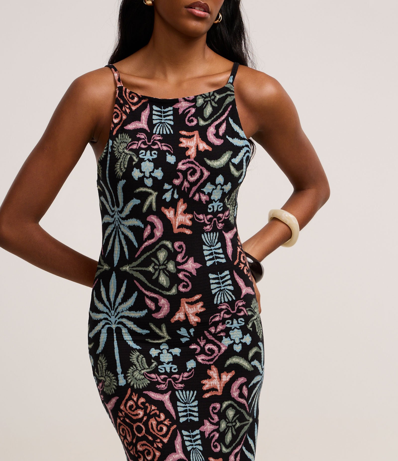 Vestido Midi Canelado em Ribana com Estampa Floral Multicores 4