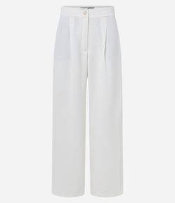 Calça Wide Leg Cintura Alta em Crepe Texturizado com Pregas