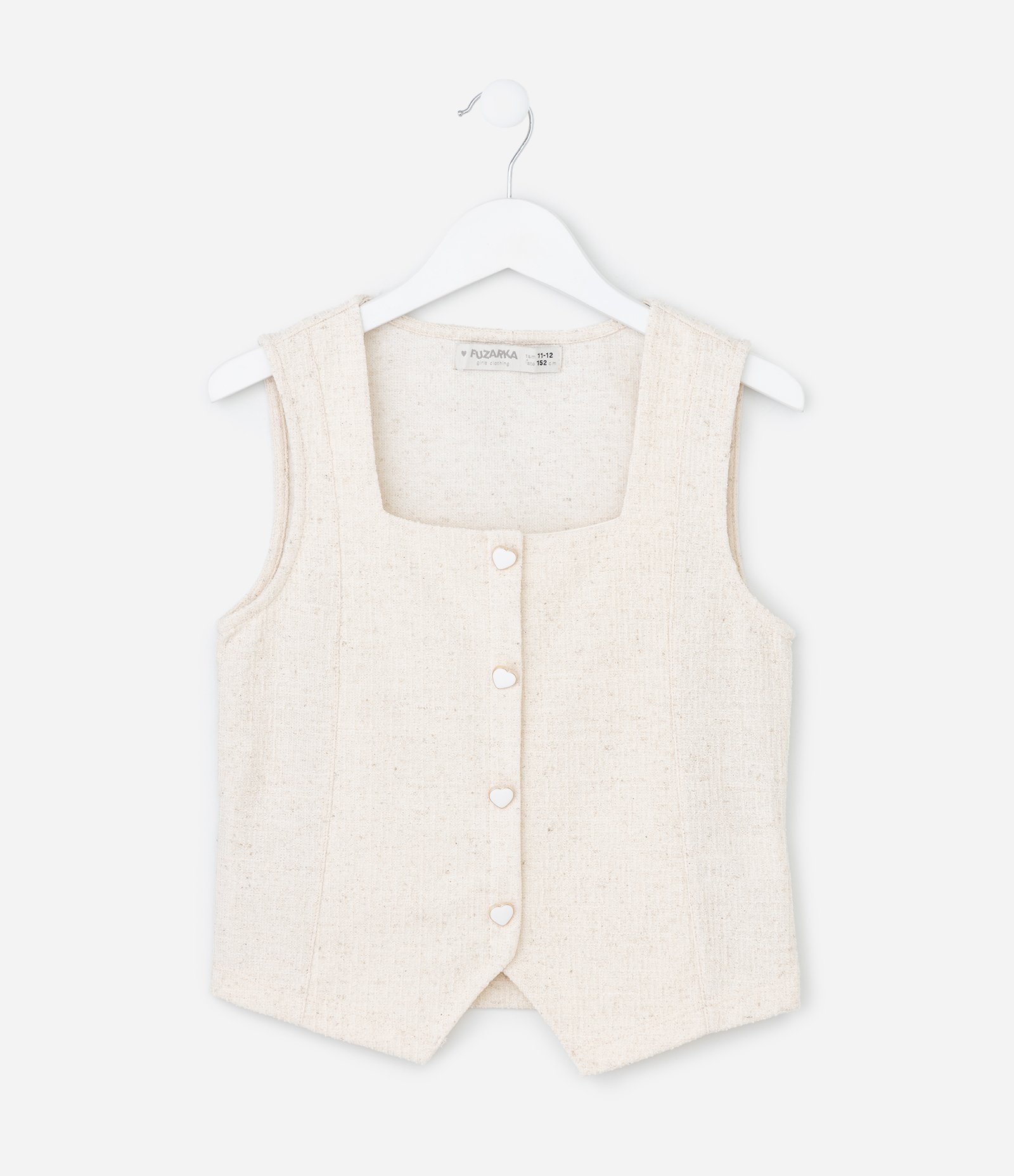 Blusa Infantil com Abotoamento de Corações Texturizada - Tam 5 a 14 Anos Bege 1