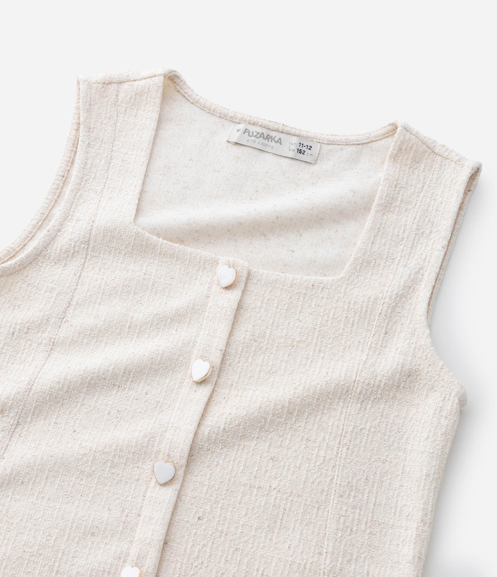 Blusa Infantil com Abotoamento de Corações Texturizada - Tam 5 a 14 Anos Bege 5