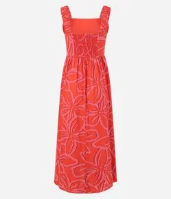 Vestido Evasê Midi em Viscolinho com Estampa Floral