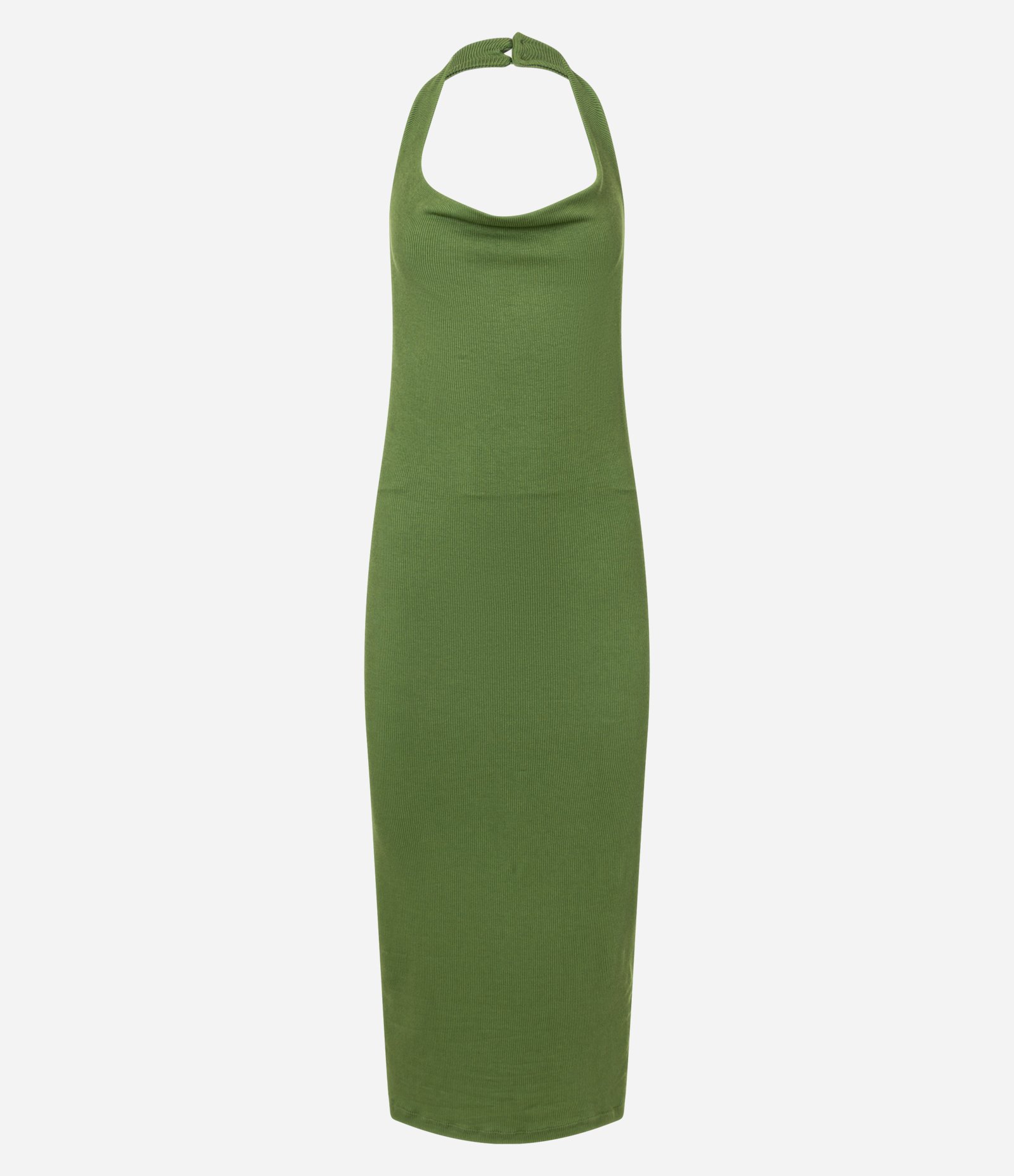 Vestido Midi Frente Única em Ribana com Decote Degagê Verde 4