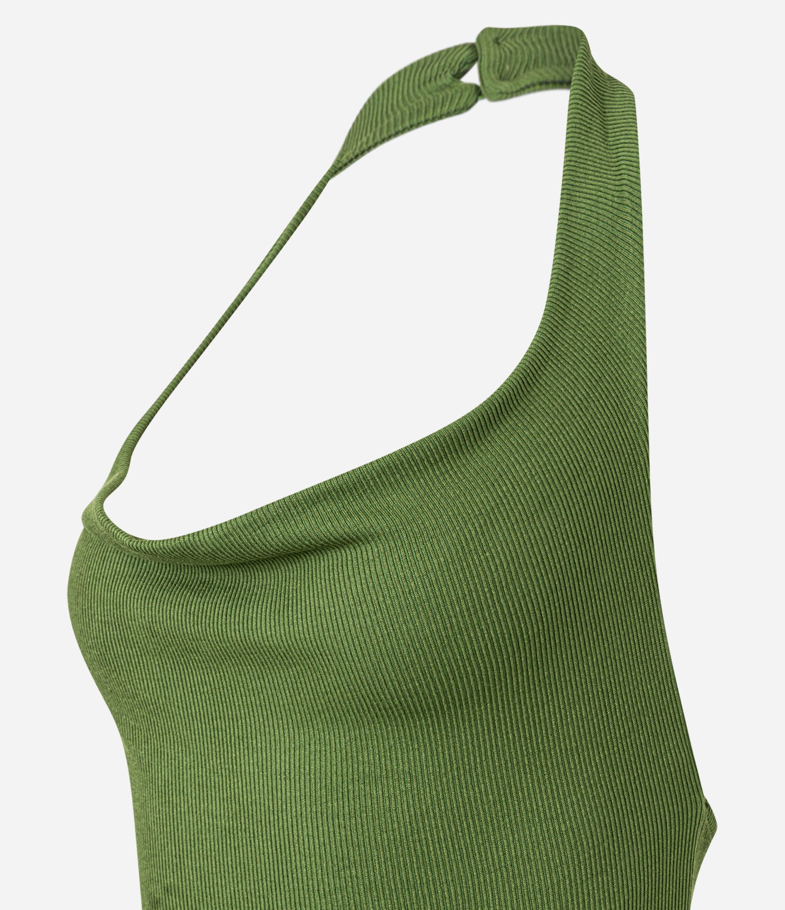 Vestido Midi Frente Única em Ribana com Decote Degagê Verde 5