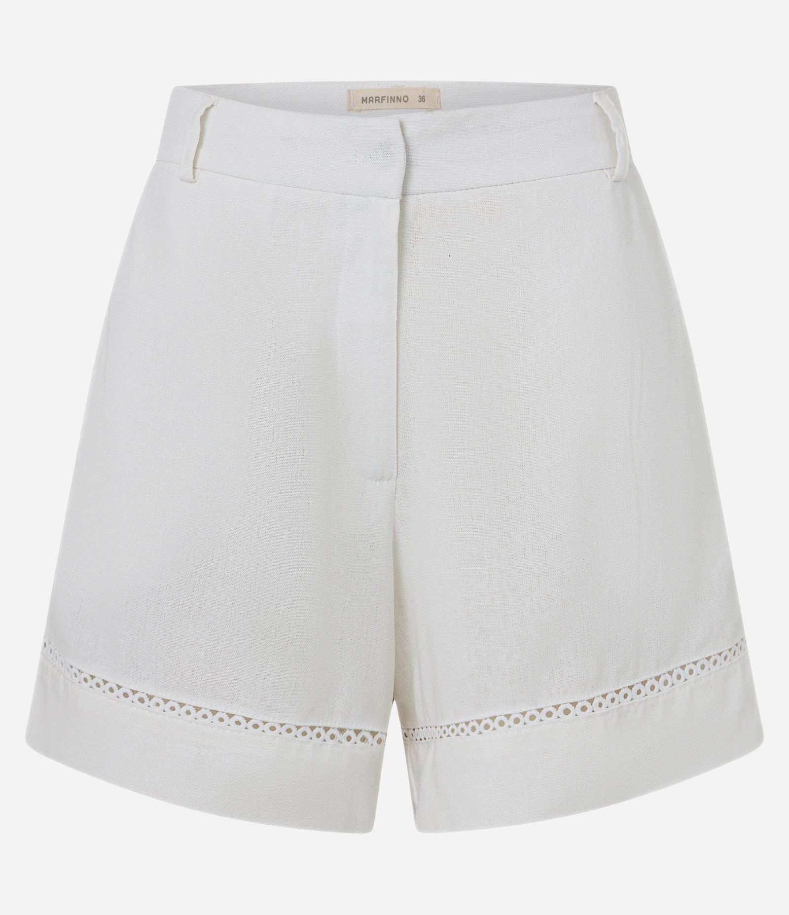 Short em Viscolinho com Entremeio na Barra Off White 5