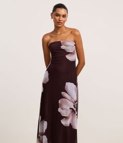 Vestido Long Midi em Tule com Estampa Floral
