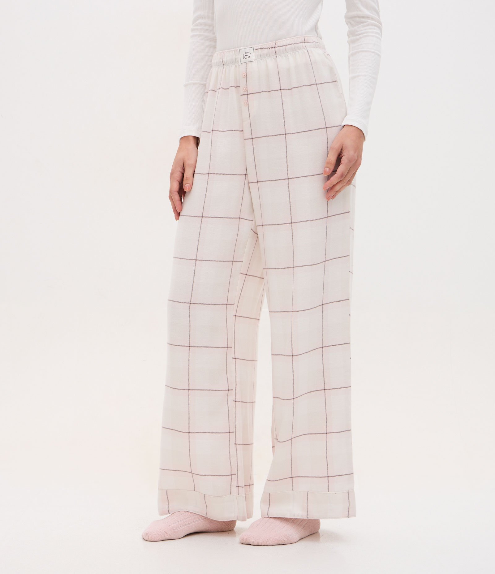 Calça de Pijama em Flanela Xadrez Off White 2