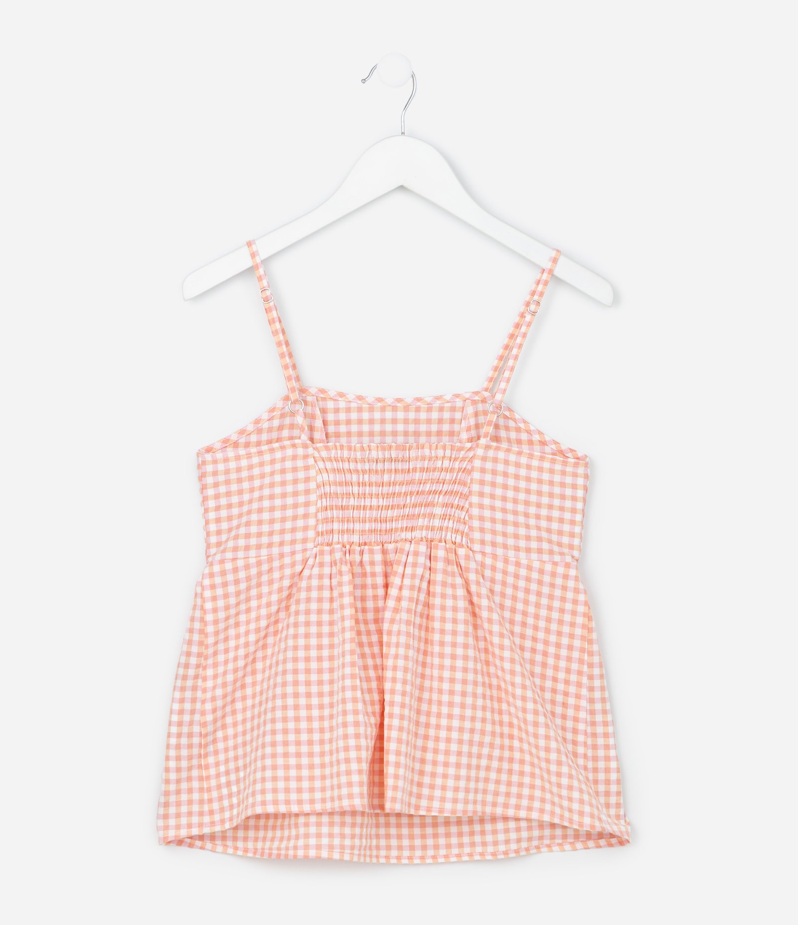 Blusa Infantil em Anarruga com Estampa Xadrez Vichy  - Tam 7 a 14 Anos Laranja 2