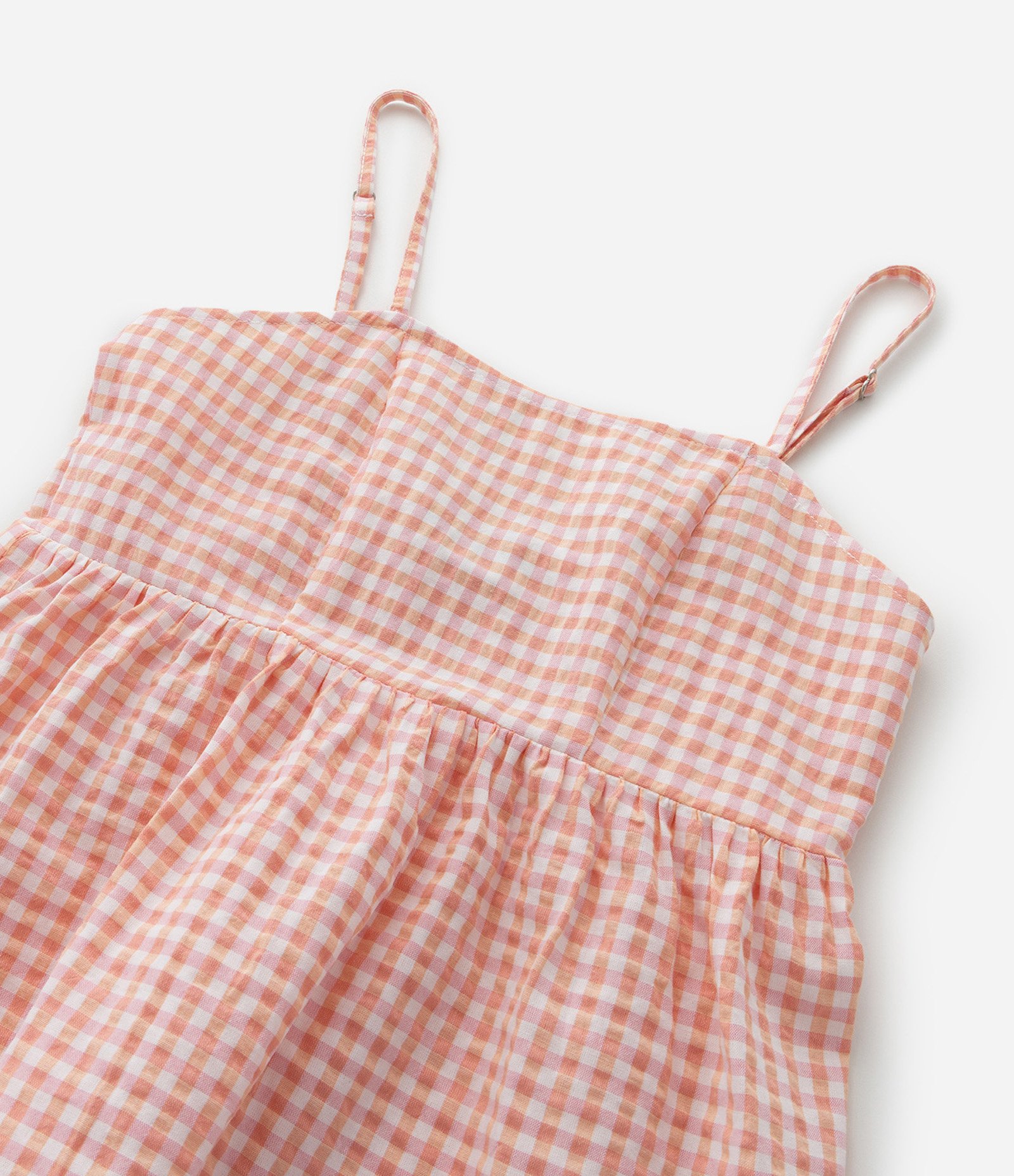 Blusa Infantil em Anarruga com Estampa Xadrez Vichy  - Tam 7 a 14 Anos Laranja 4