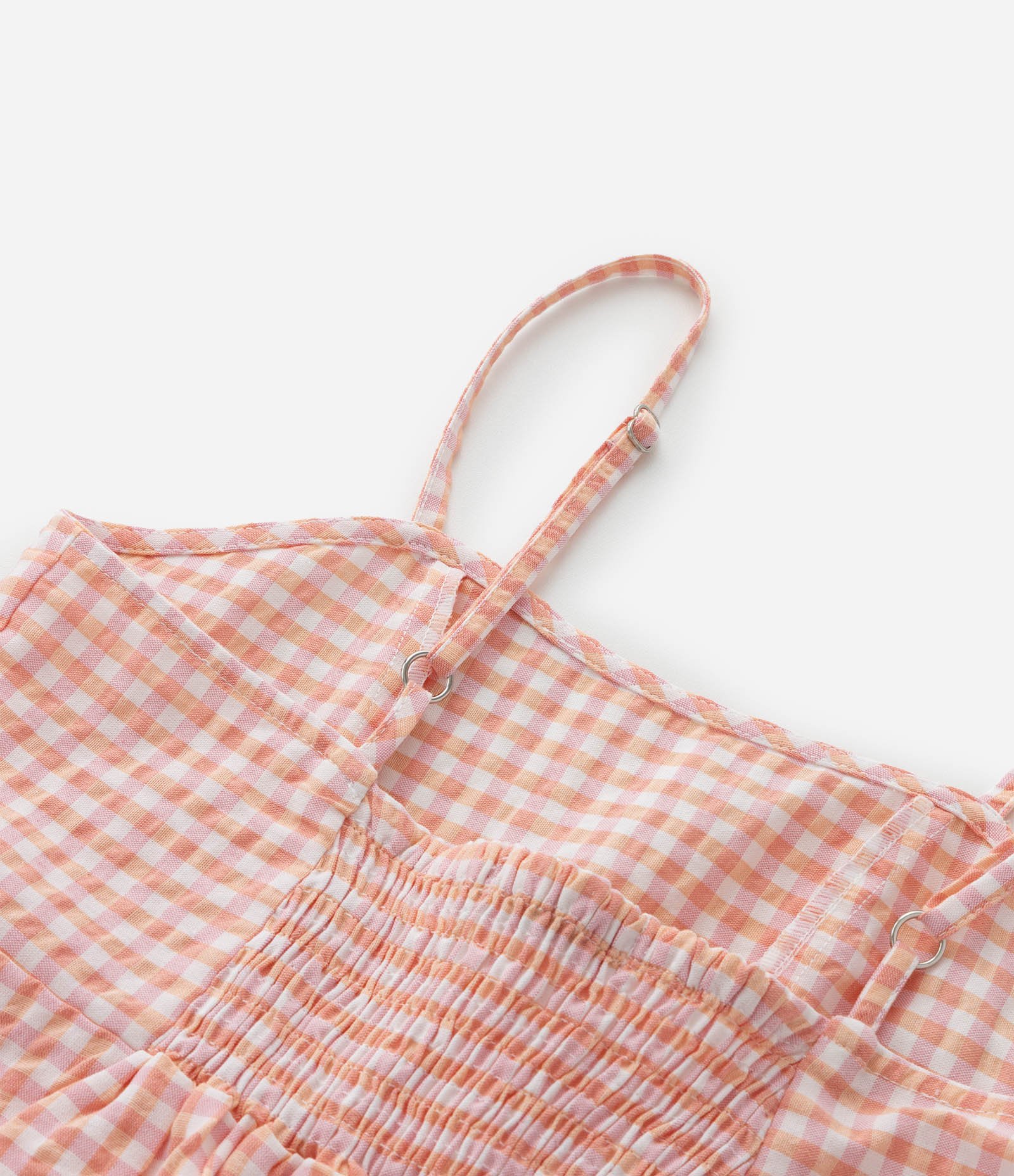 Blusa Infantil em Anarruga com Estampa Xadrez Vichy  - Tam 7 a 14 Anos Laranja 5