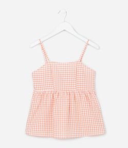 Blusa Infantil em Anarruga com Estampa Xadrez Vichy  - Tam 7 a 14 Anos