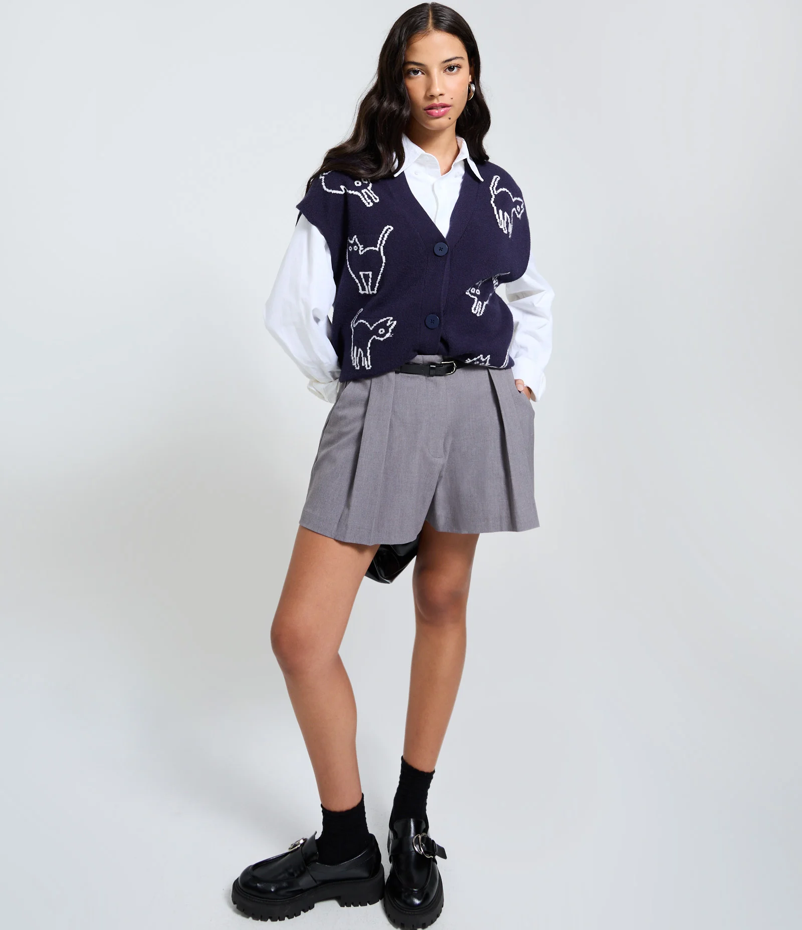 Colete com Botões e Estampa de Gatos Azul 2