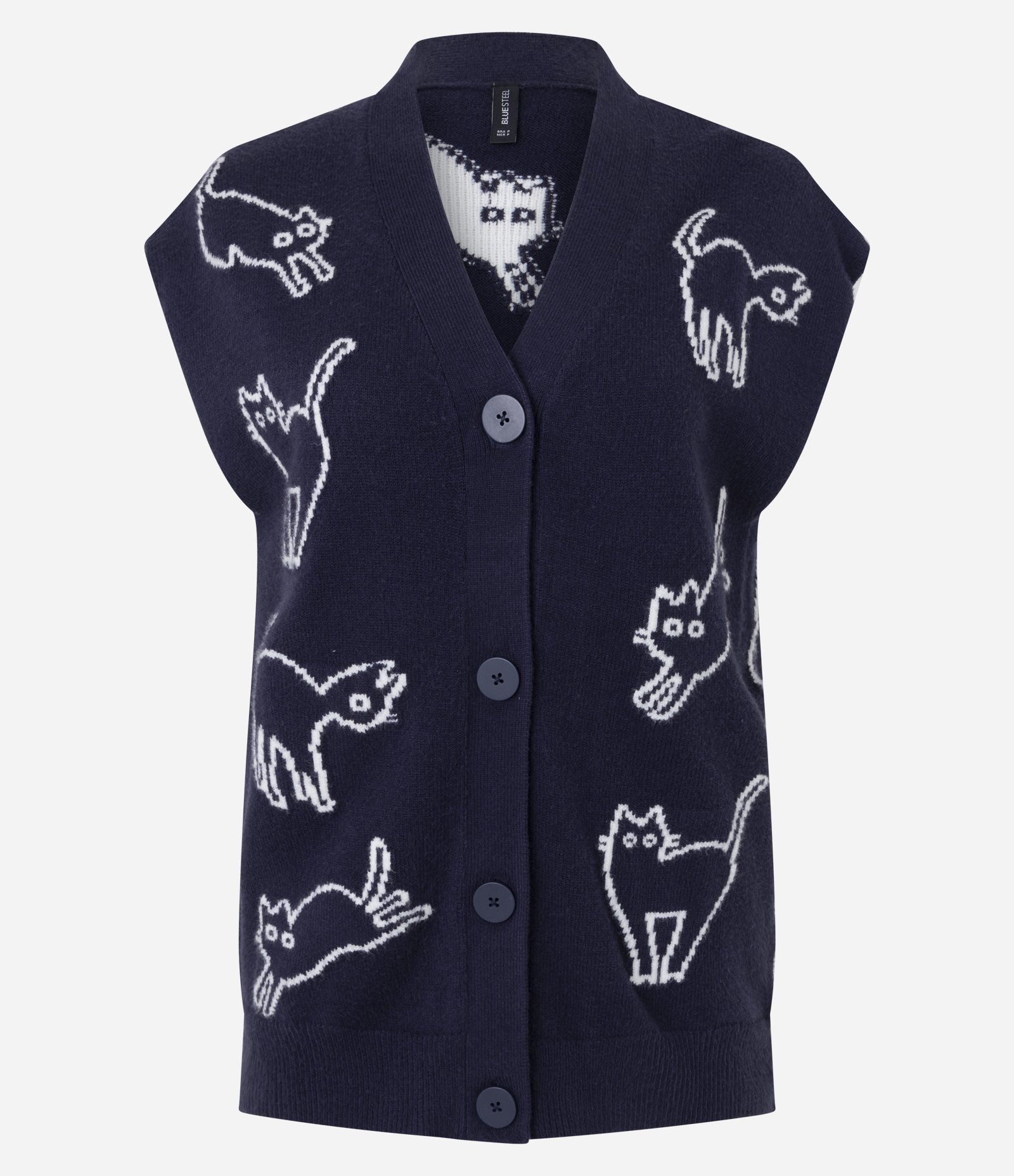 Colete com Botões e Estampa de Gatos Azul 1