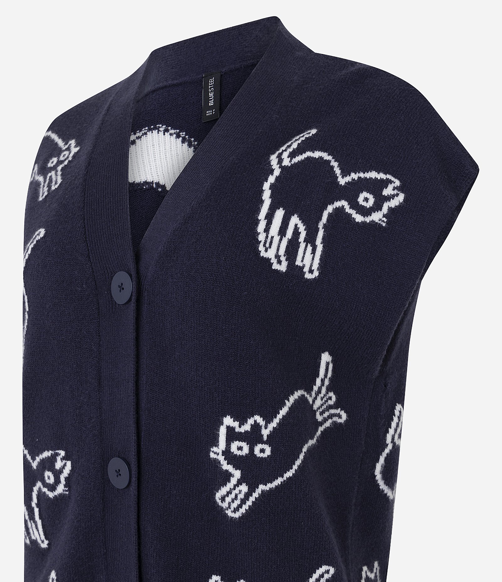 Colete com Botões e Estampa de Gatos Azul 2