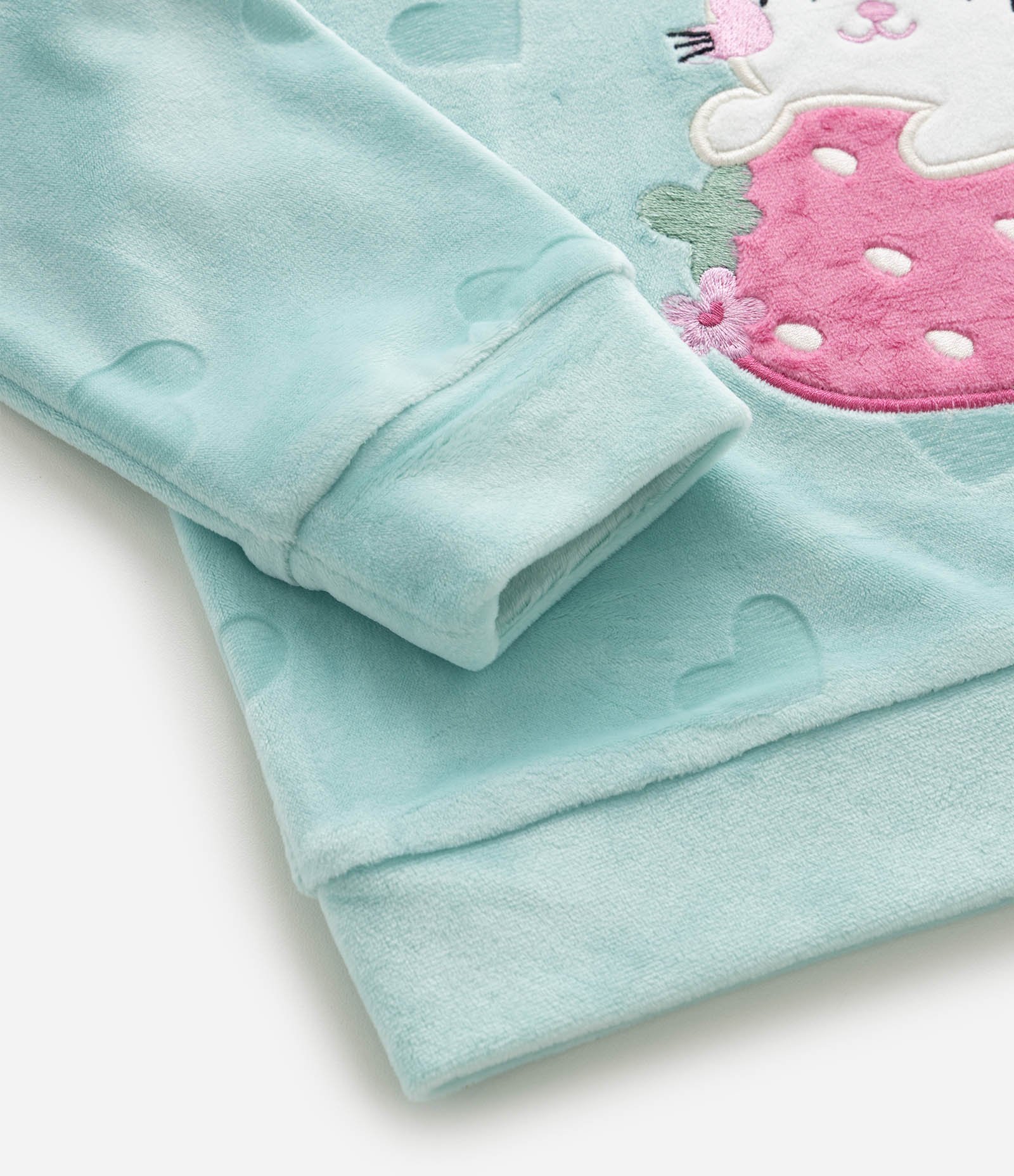 Pijama Infantil com Bordado Coelhinho e Morangos – Tam 2 a 6 Anos Verde claro 9