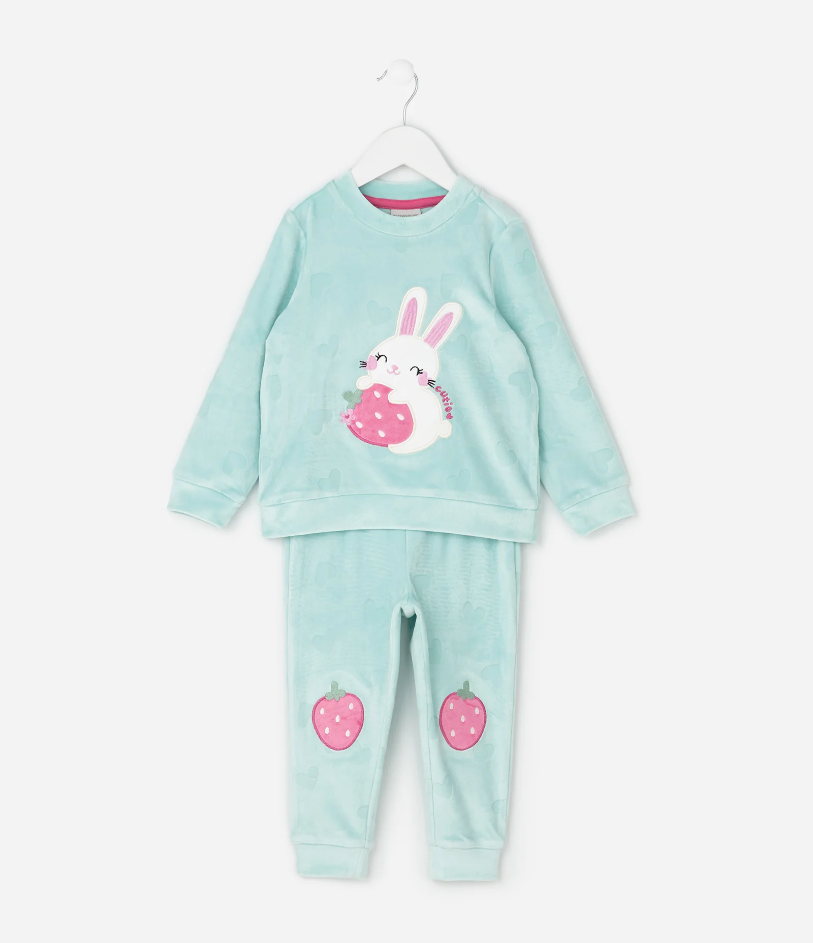 Pijama Infantil com Bordado Coelhinho e Morangos – Tam 2 a 6 Anos Verde claro 1